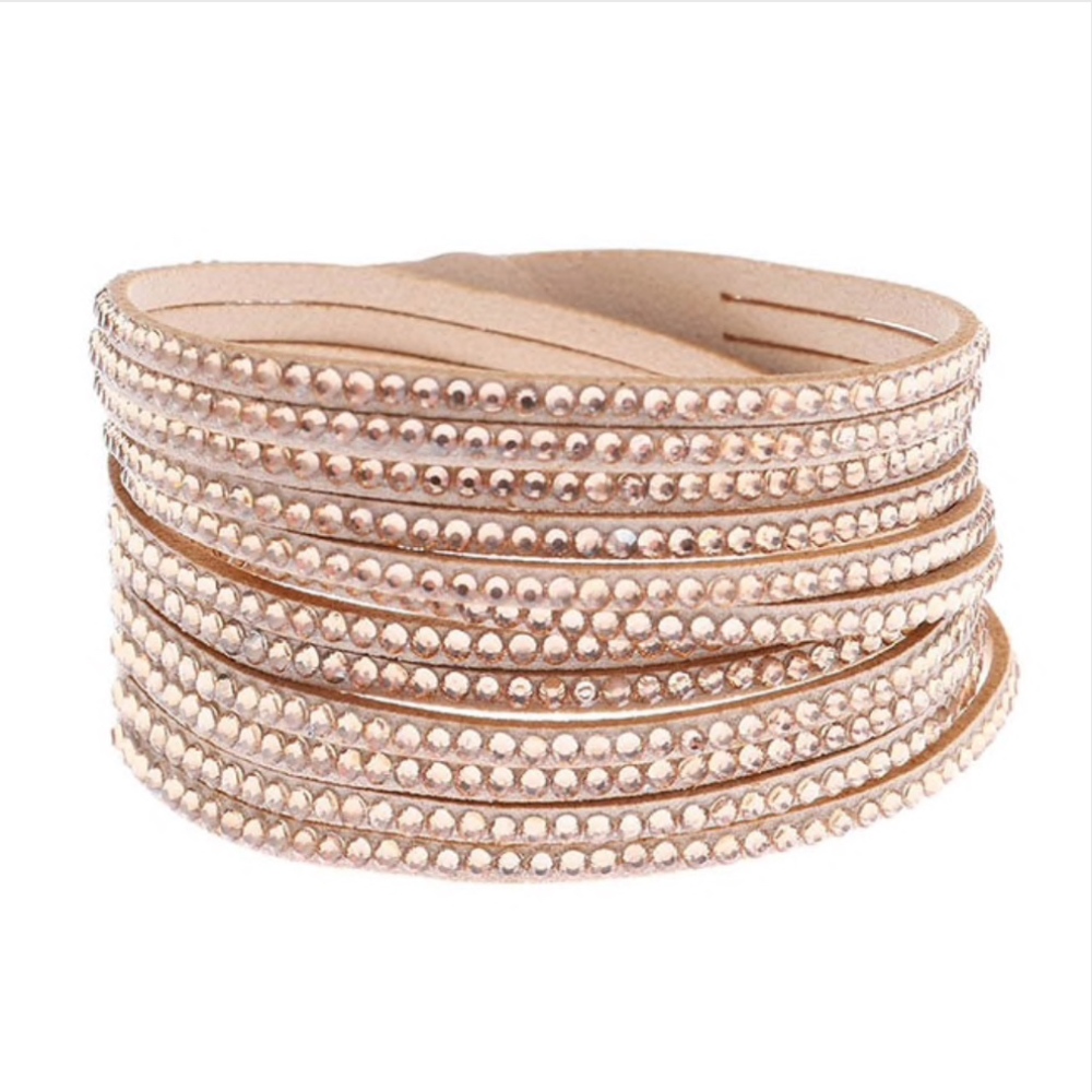 Champagne Studded Multilayer Leather Wrap Bracelet
